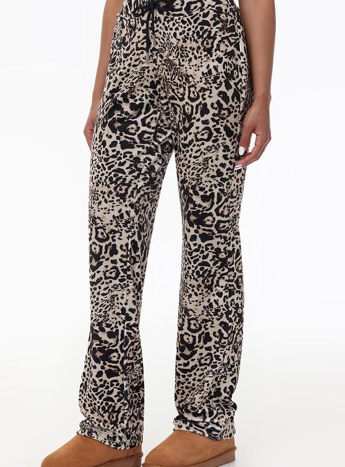 Animal Print Small Bling Velour Track Pants High Quality