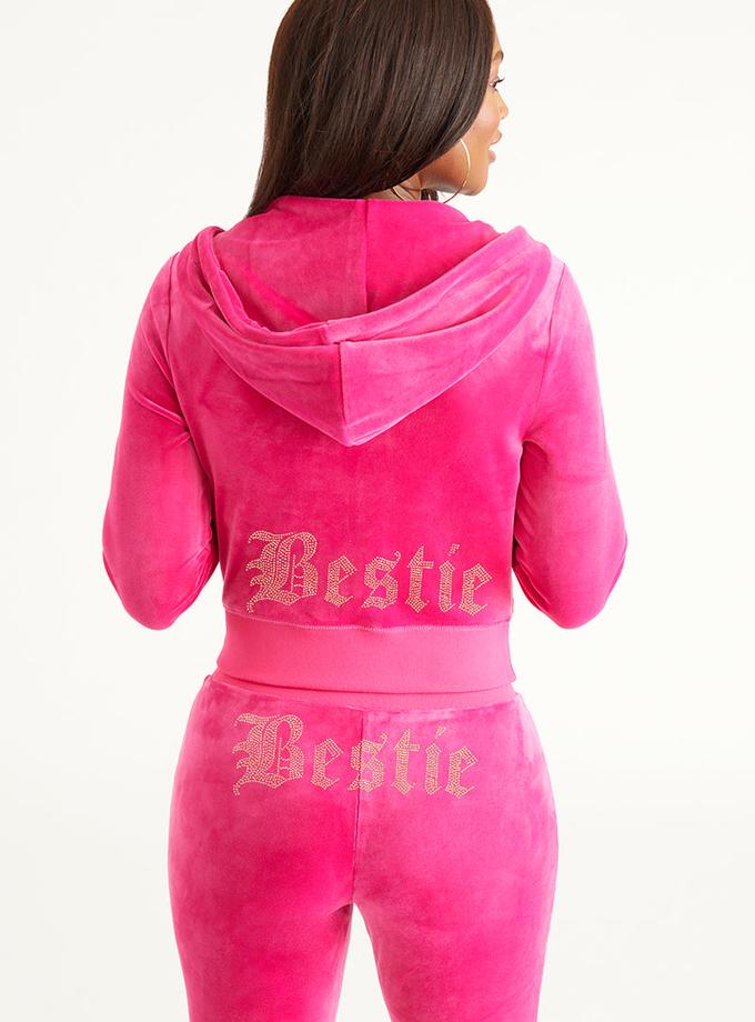 Bestie Big Bling Velour Hoodie Same Day Delivery