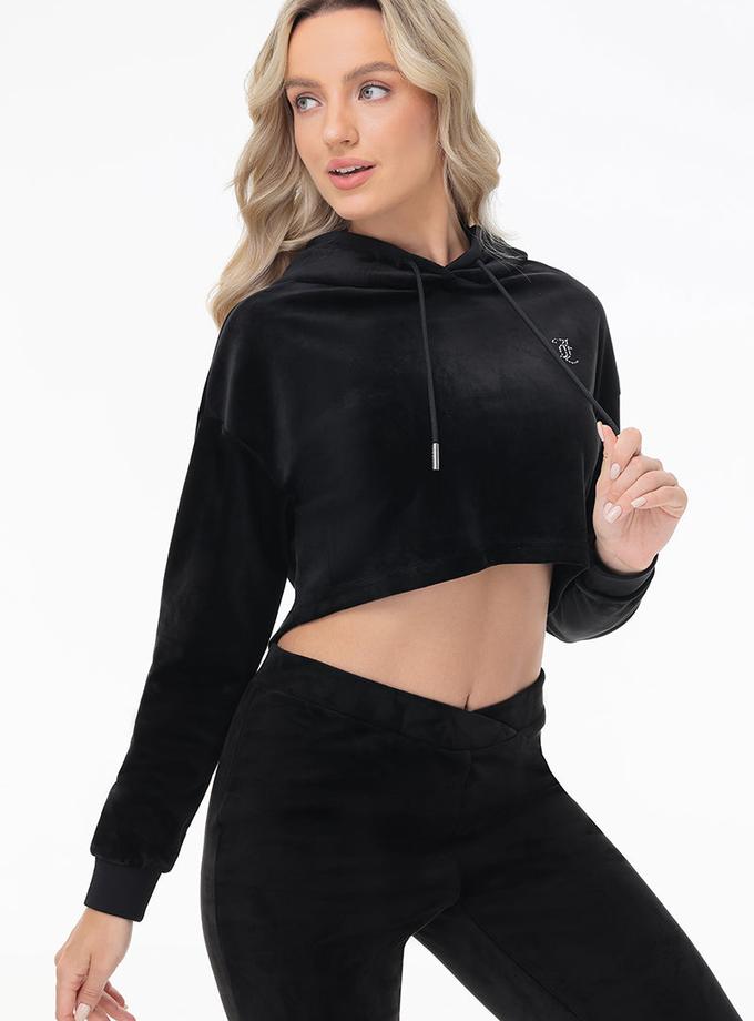 Big Bling High Low Cropped Hoodie Same Day Delivery