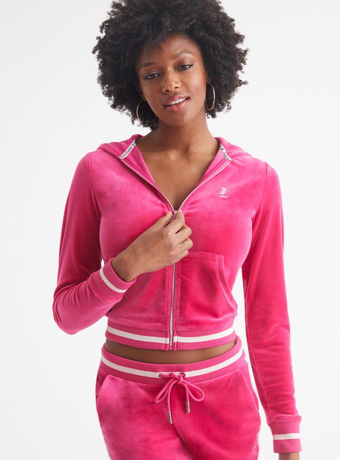 Contrast Rib Velour Hoodie Best Buy