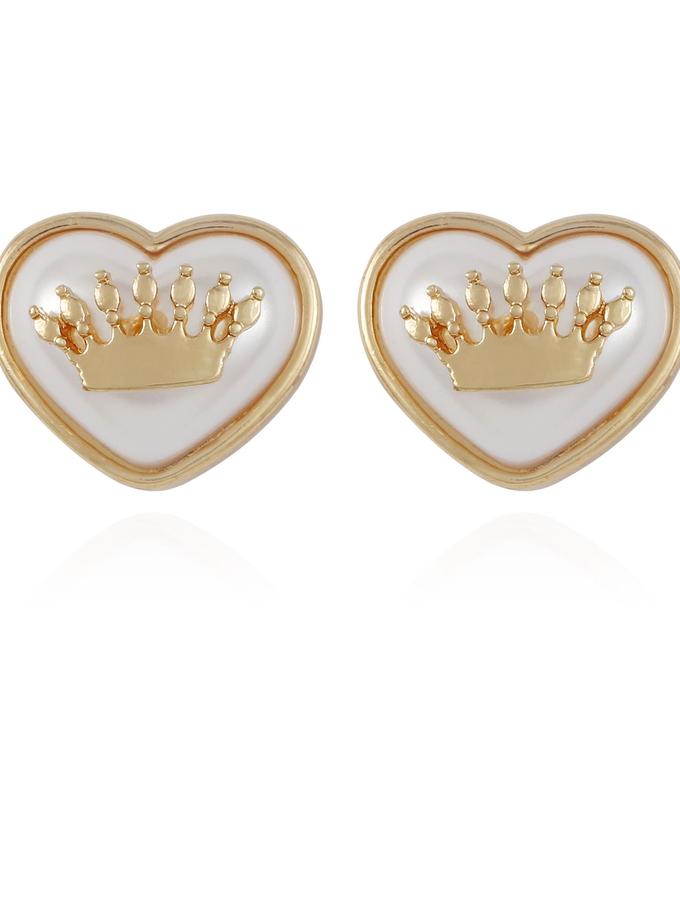 Crown in Heart Stud Earrings For Sale