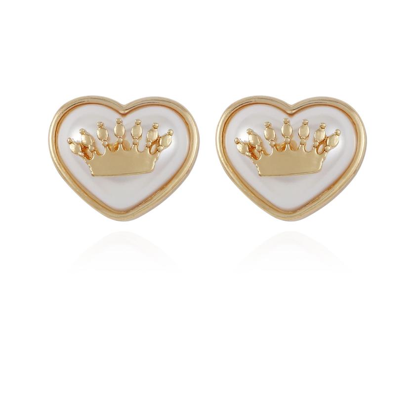 Crown in Heart Stud Earrings For Sale