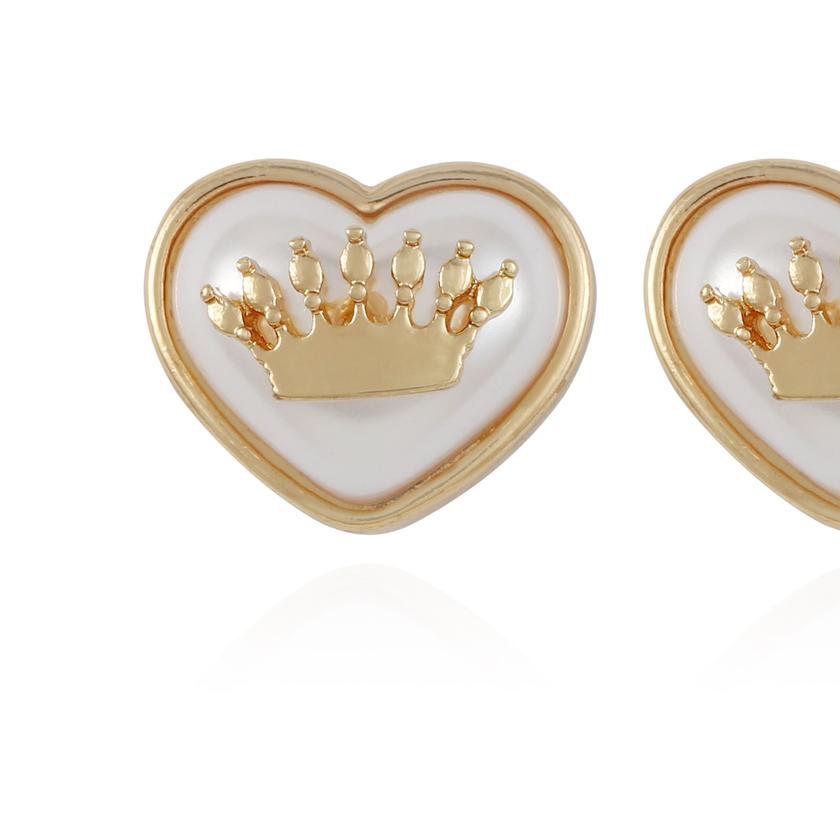 Crown in Heart Stud Earrings For Sale