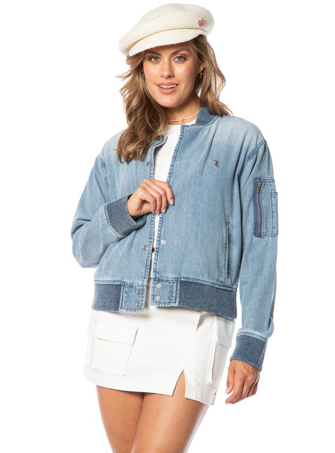 Denim Bomber Jacket with Ribbed detail Best Seller