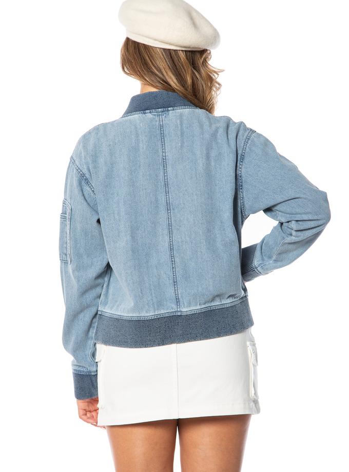 Denim Bomber Jacket with Ribbed detail Best Seller