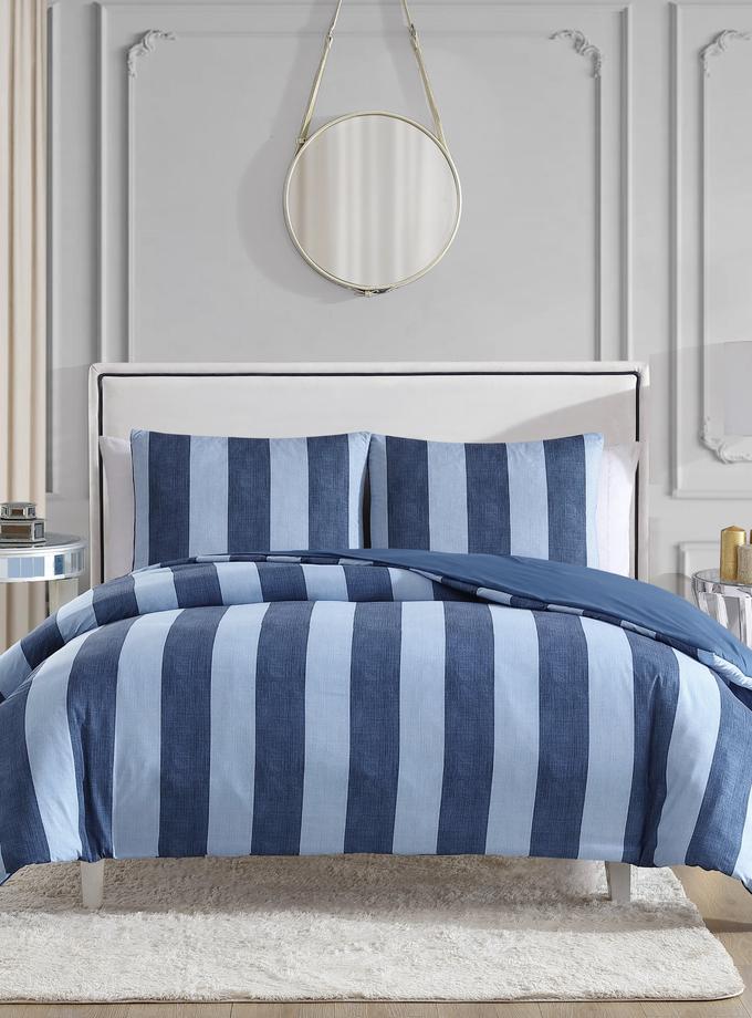 Denim Stripe Reversible Duvet Cover Set High Quality