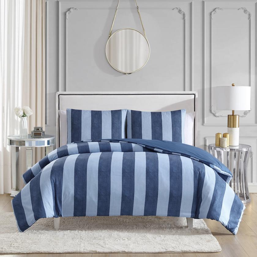 Denim Stripe Reversible Duvet Cover Set High Quality