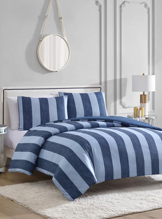 Denim Stripe Reversible Duvet Cover Set High Quality