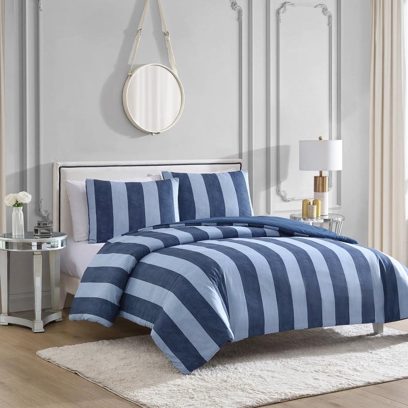 Denim Stripe Reversible Duvet Cover Set High Quality