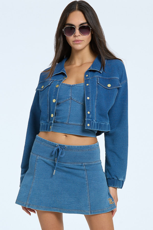 Embroidered Knit Denim Jacket Same Day Delivery