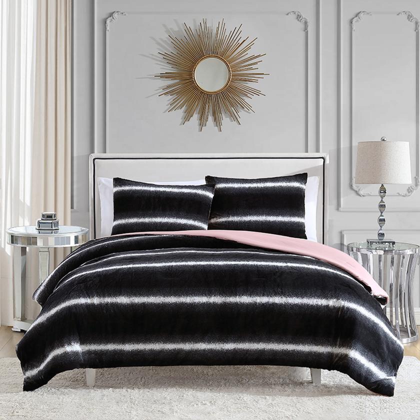 Faux Fur Ombre Stripe Comforter Set Same Day Delivery