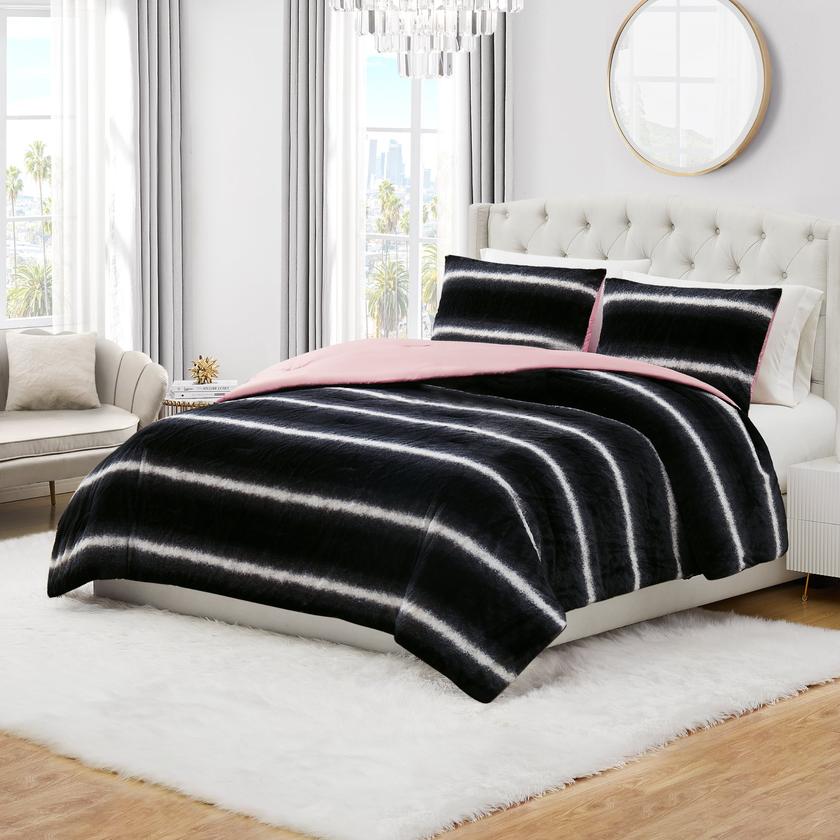 Faux Fur Ombre Stripe Comforter Set Same Day Delivery