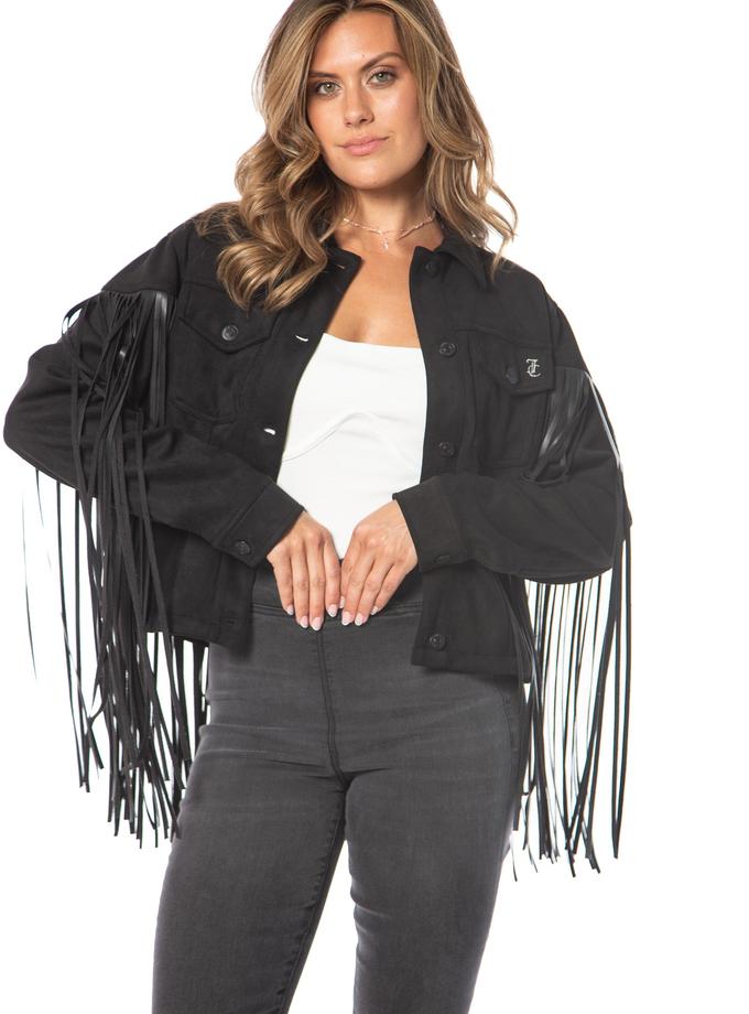 Faux Leather Fringe Trucker Jacket Free shipping