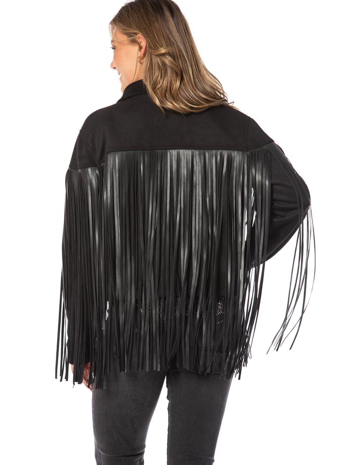 Faux Leather Fringe Trucker Jacket Free shipping