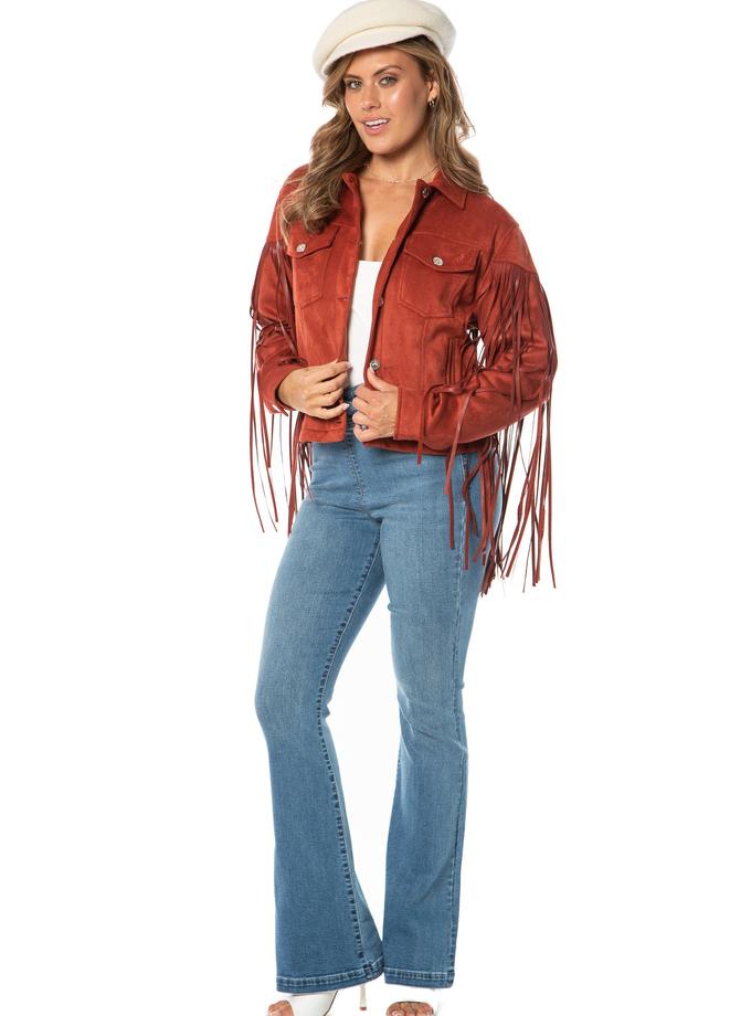 Faux Leather Fringe Trucker Jacket New Arrival