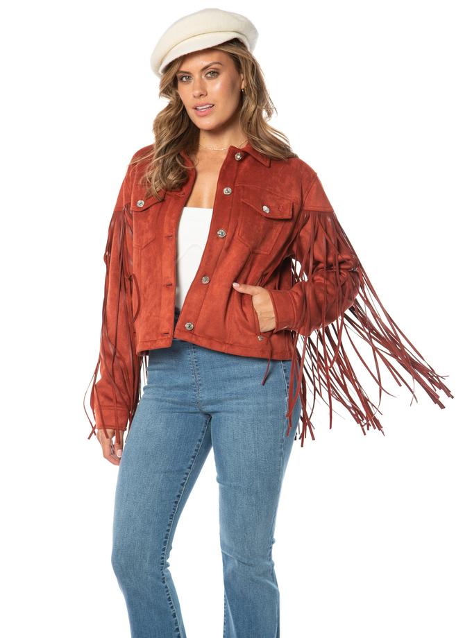 Faux Leather Fringe Trucker Jacket New Arrival