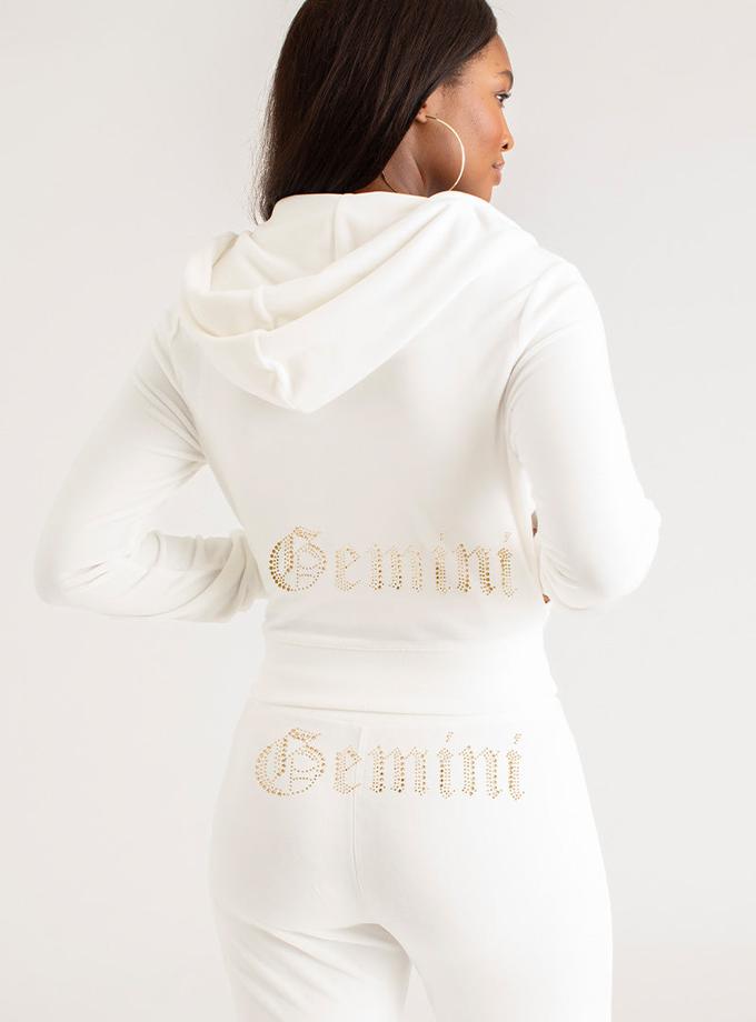 Gemini Big Bling Velour Hoodie High Quality