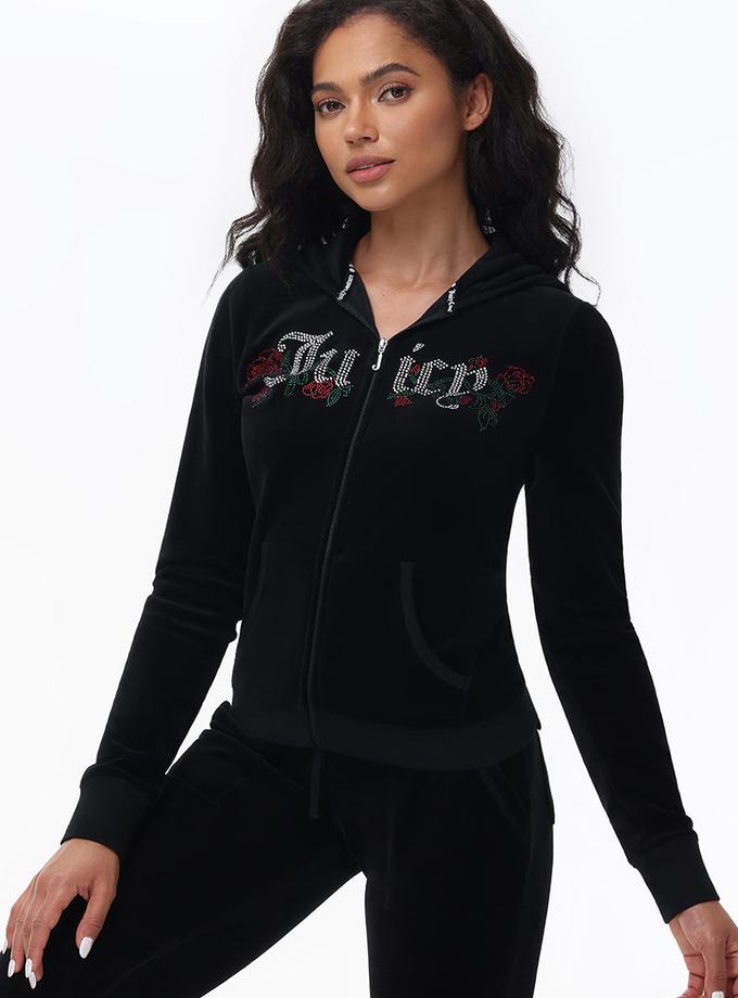 Juicy Roses Bling Cotton Velour Hoodie On Sale