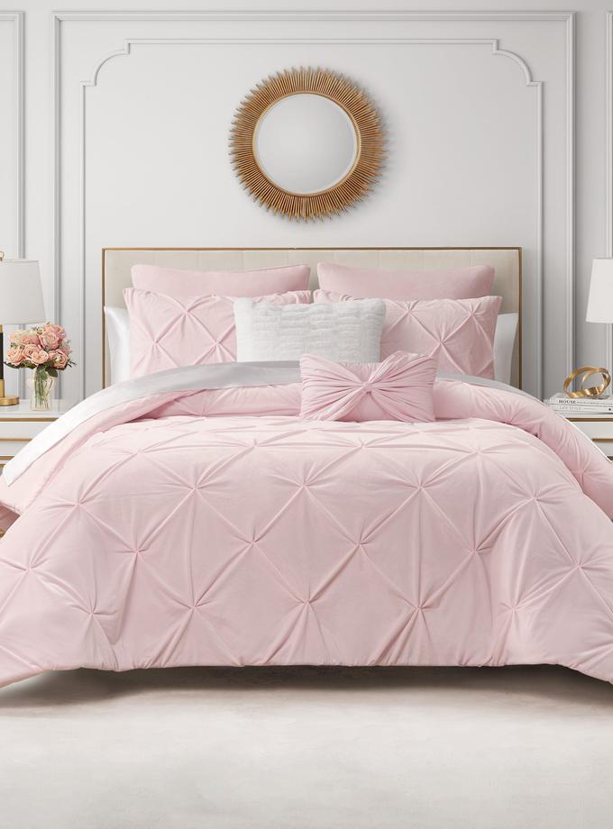 Kiss Pleat Micromink Comforter Set With Decorative Pillows For Sale