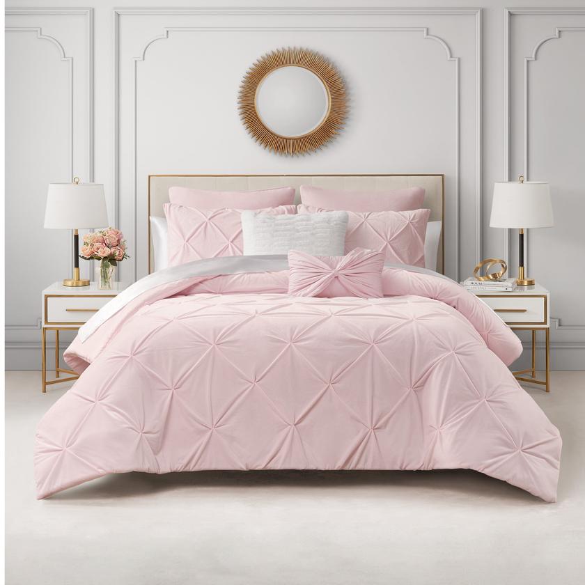 Kiss Pleat Micromink Comforter Set With Decorative Pillows For Sale