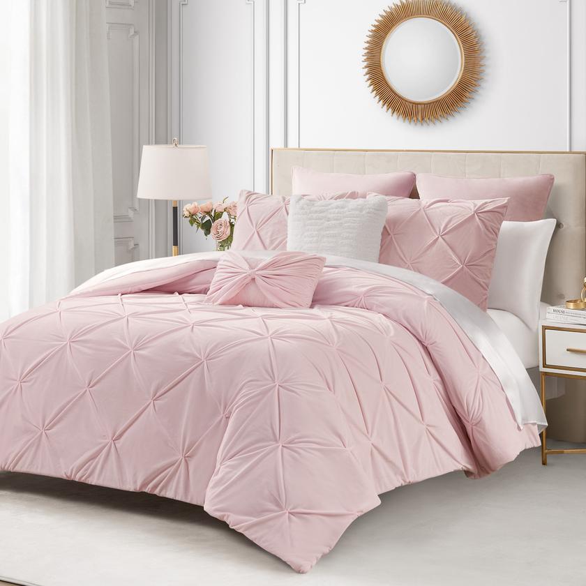 Kiss Pleat Micromink Comforter Set With Decorative Pillows For Sale