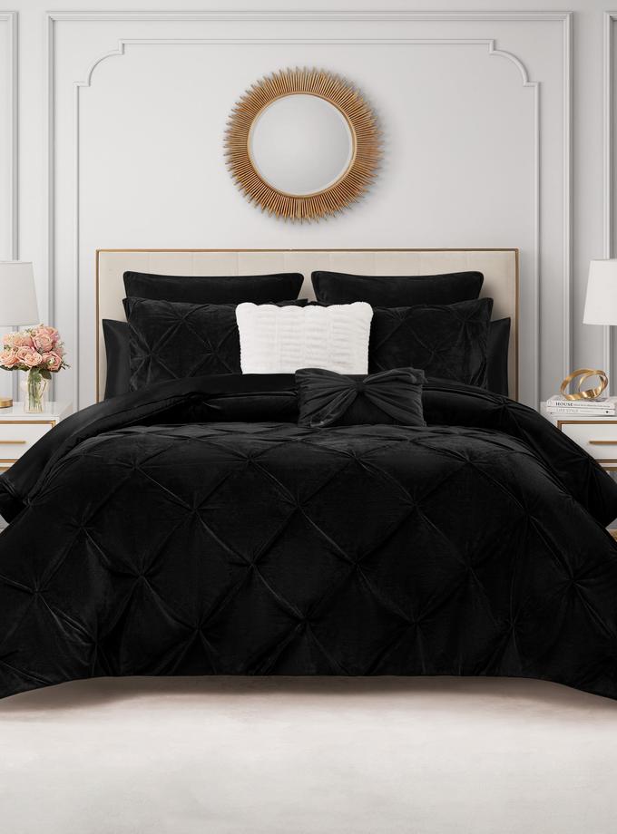 Kiss Pleat Micromink Comforter Set With Decorative Pillows High Quality