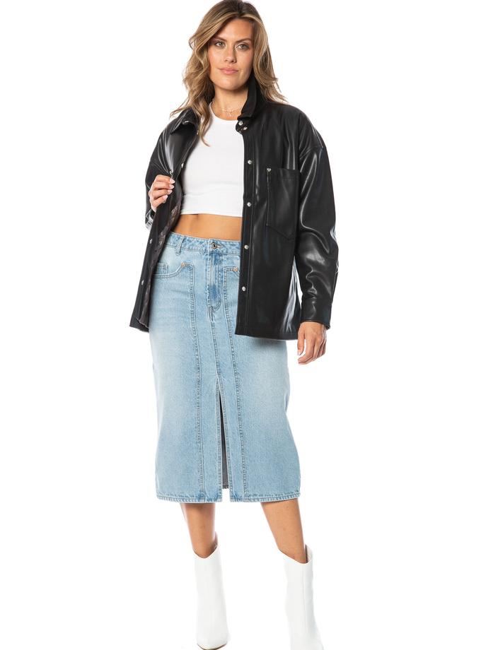 Oversized Faux Leather Shacket On Sale