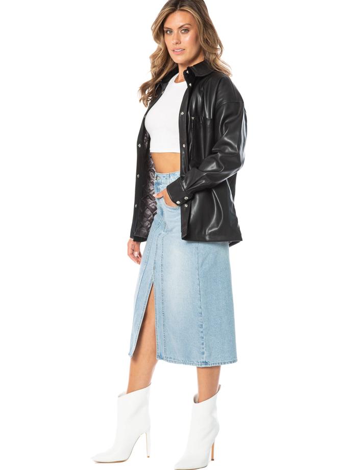 Oversized Faux Leather Shacket On Sale