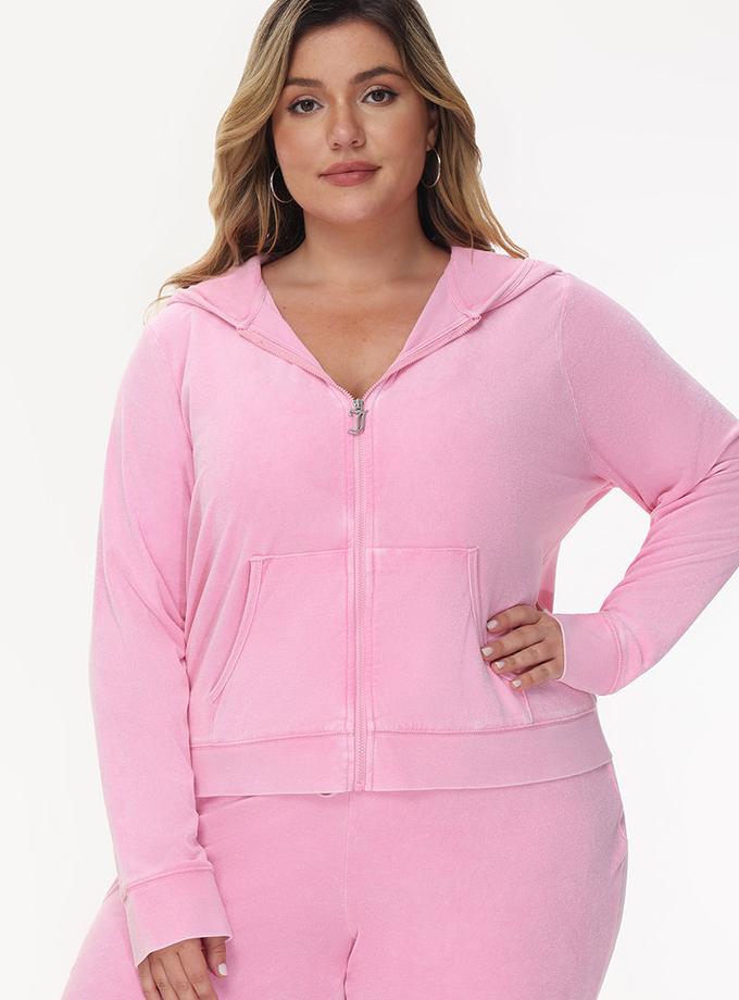 Plus-Size Big Bling Towel Terry Zip Hoodie On Sale