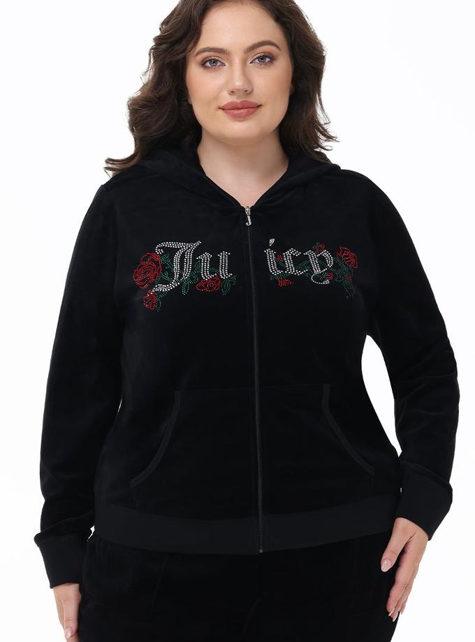 Plus-Size Juicy Roses Bling Cotton Velour Hoodie Free shipping