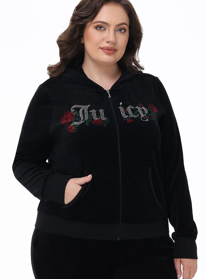 Plus-Size Juicy Roses Bling Cotton Velour Hoodie Free shipping