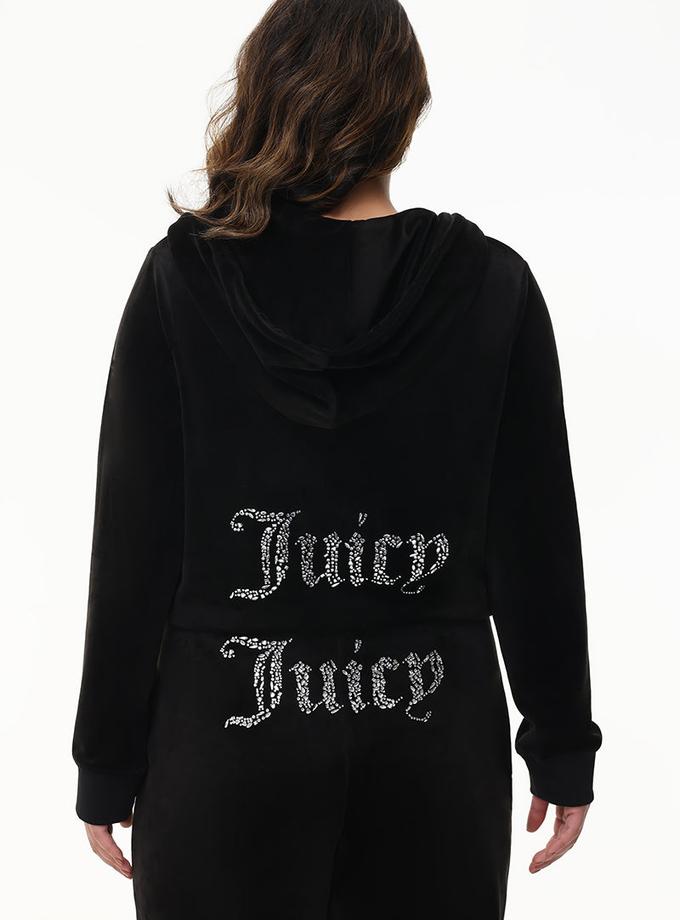 Plus-Size Mixed Crystals Velour Hoodie Same Day Delivery