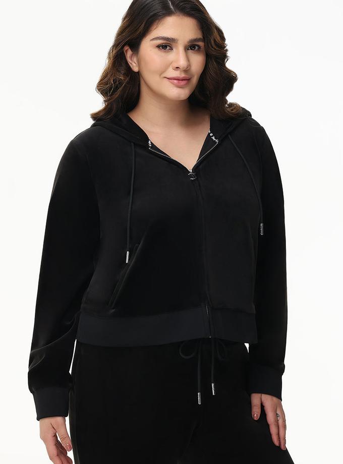 Plus-Size Mixed Crystals Velour Hoodie Same Day Delivery