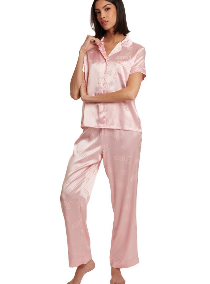 Satin Short Sleeve Notch Collar PJ Set Same Day Delivery