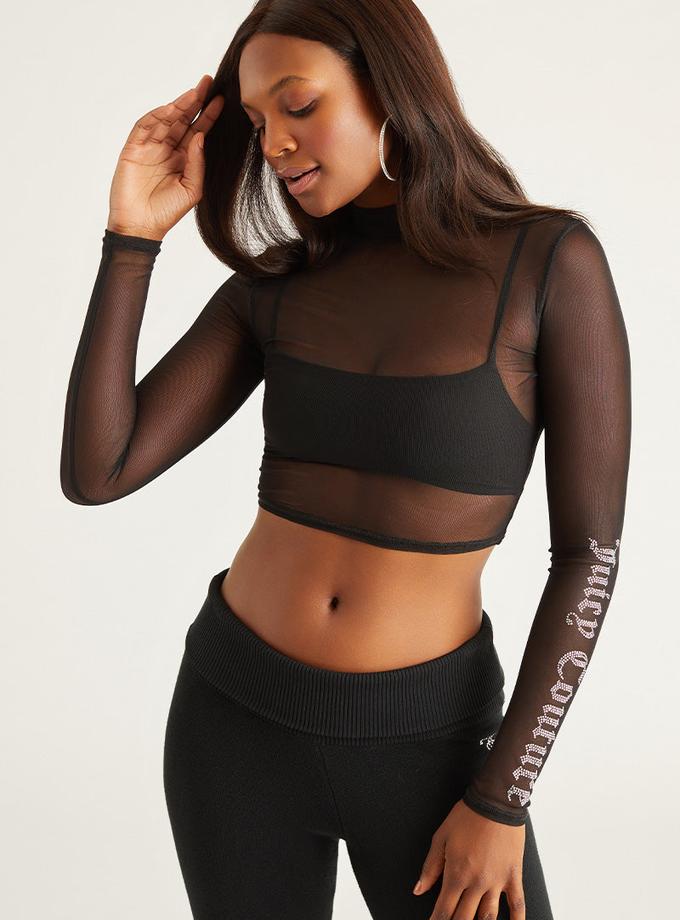 Small Bling Mesh Mockneck Top For Sale