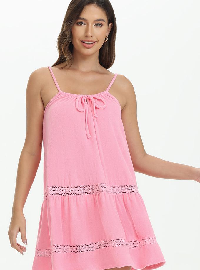 Towel Terry Lace Trim Tiered Dress For Sale